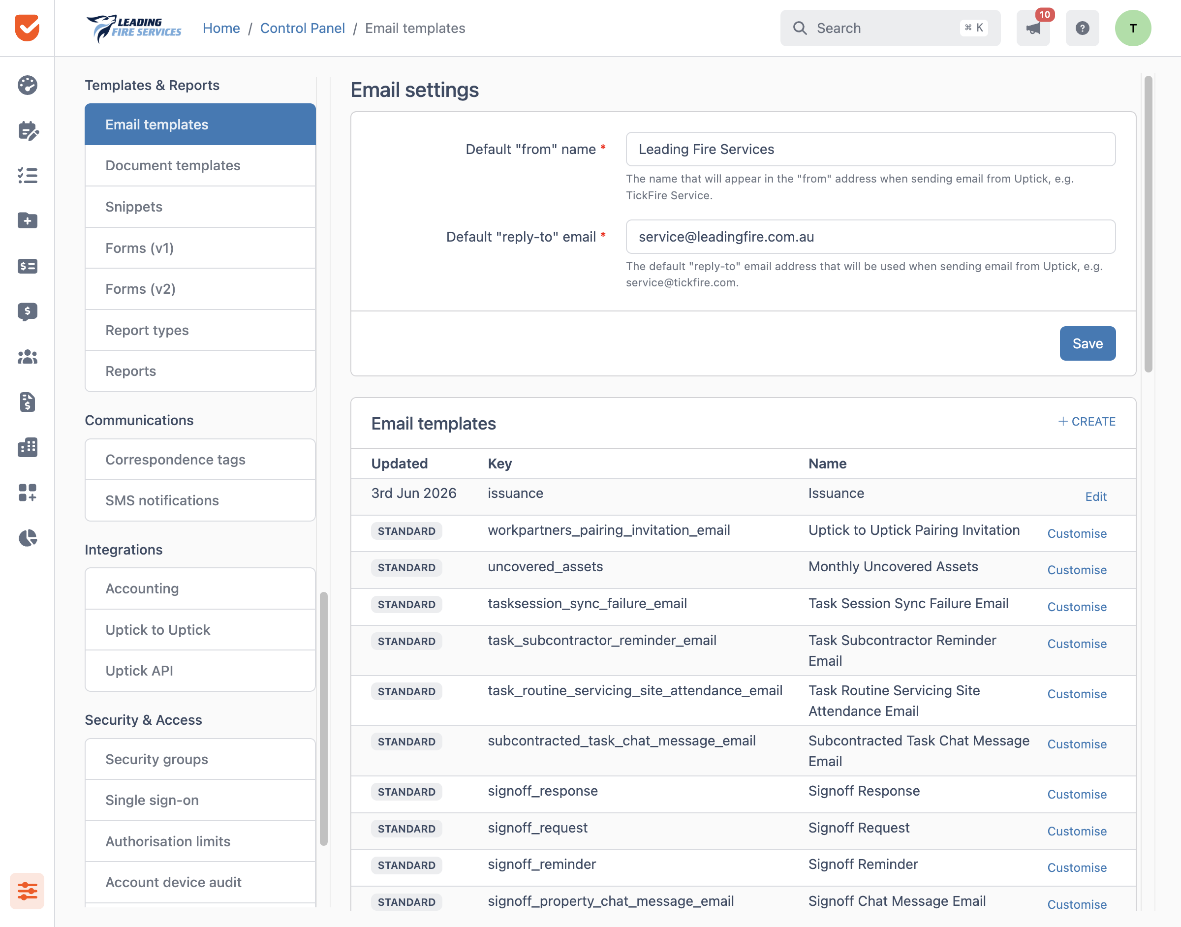 Email templates | Control Panel
