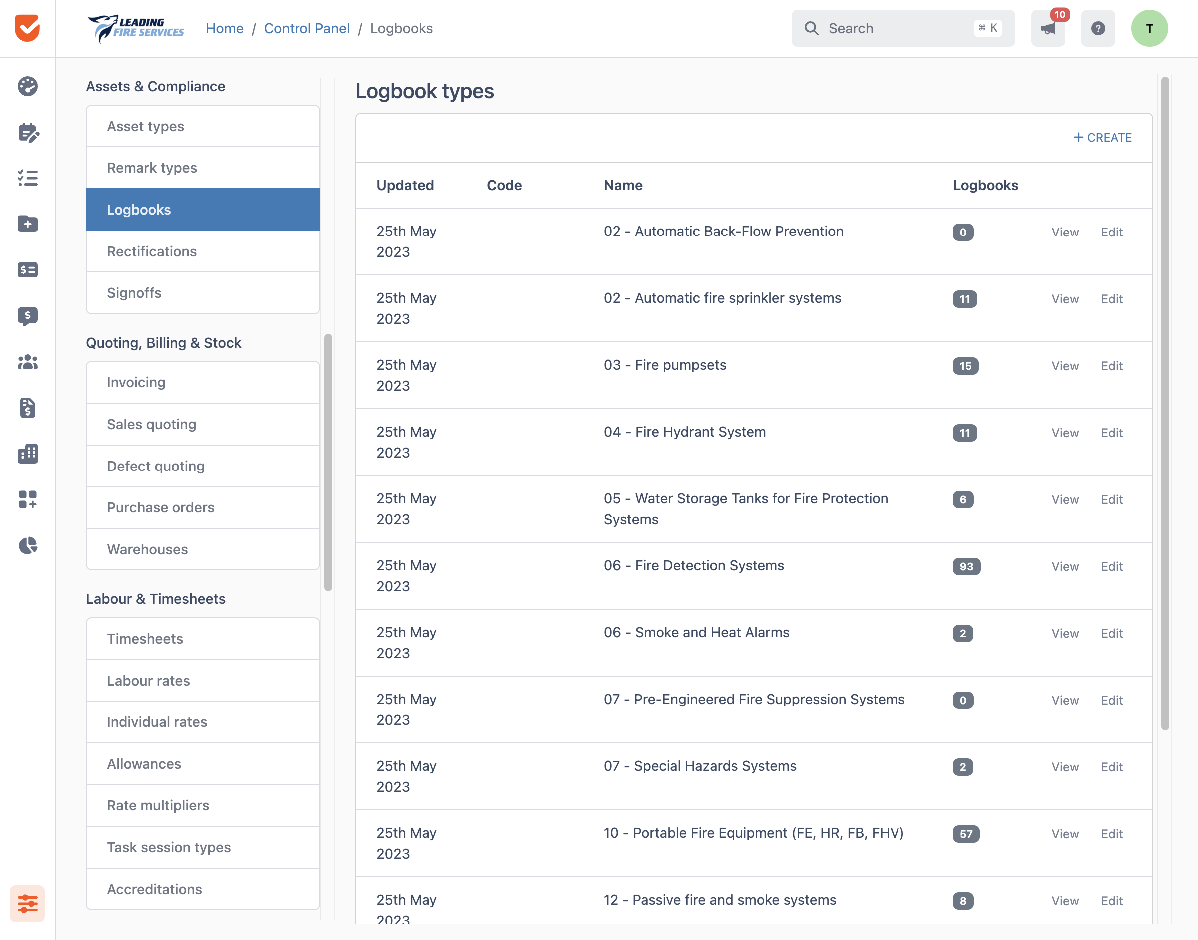 Logbooks | Control Panel