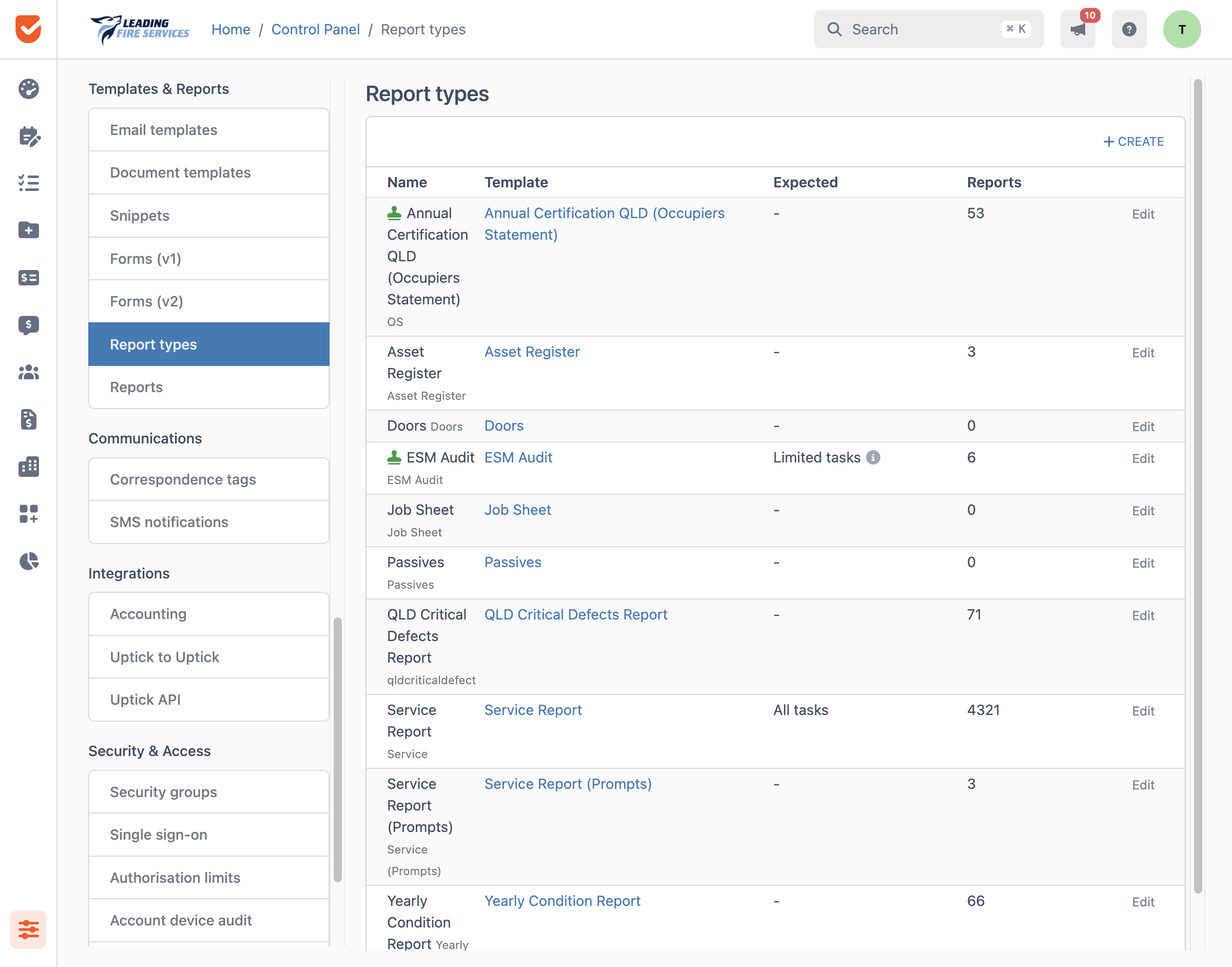 Report types | Control Panel