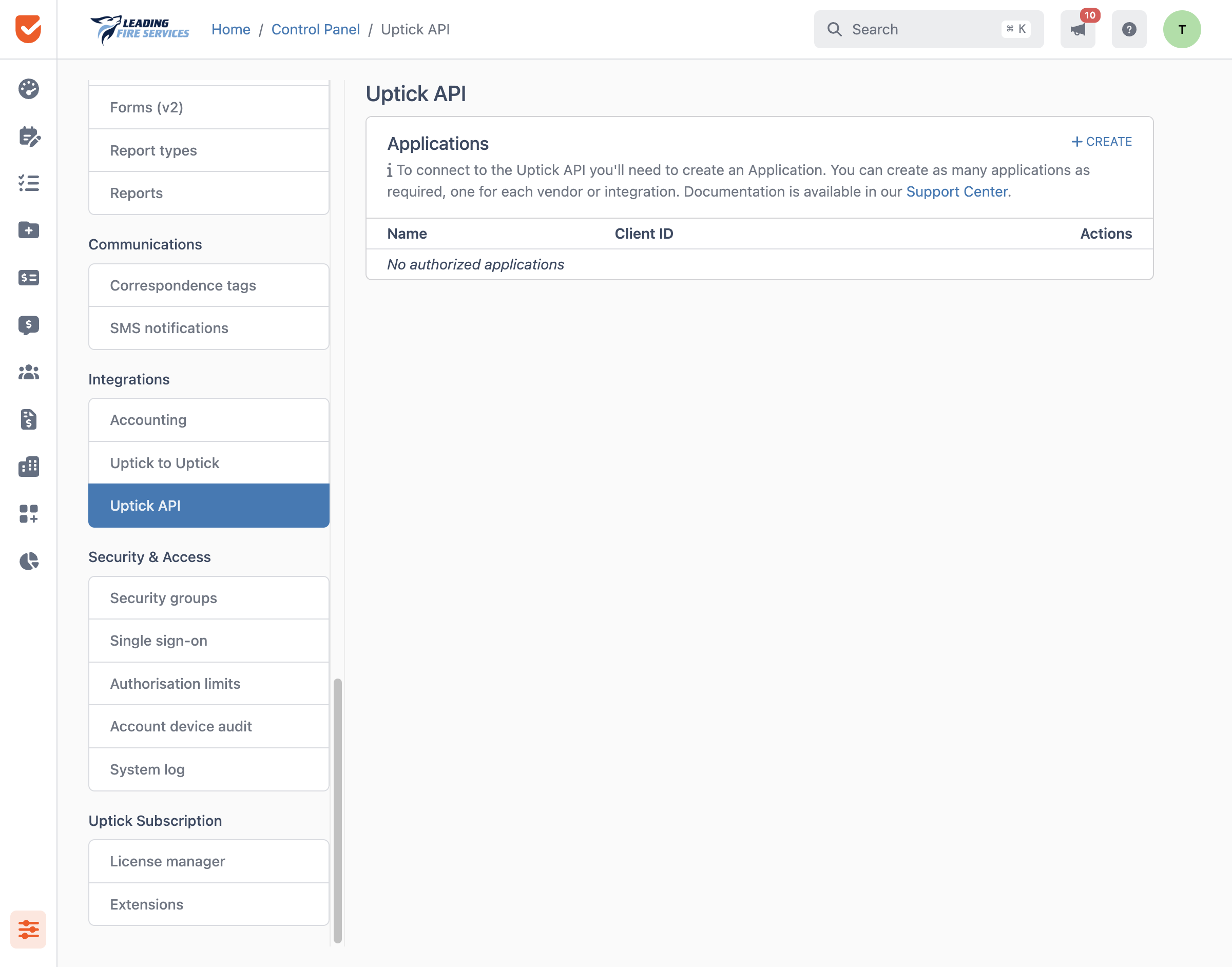 Uptick API | Control Panel