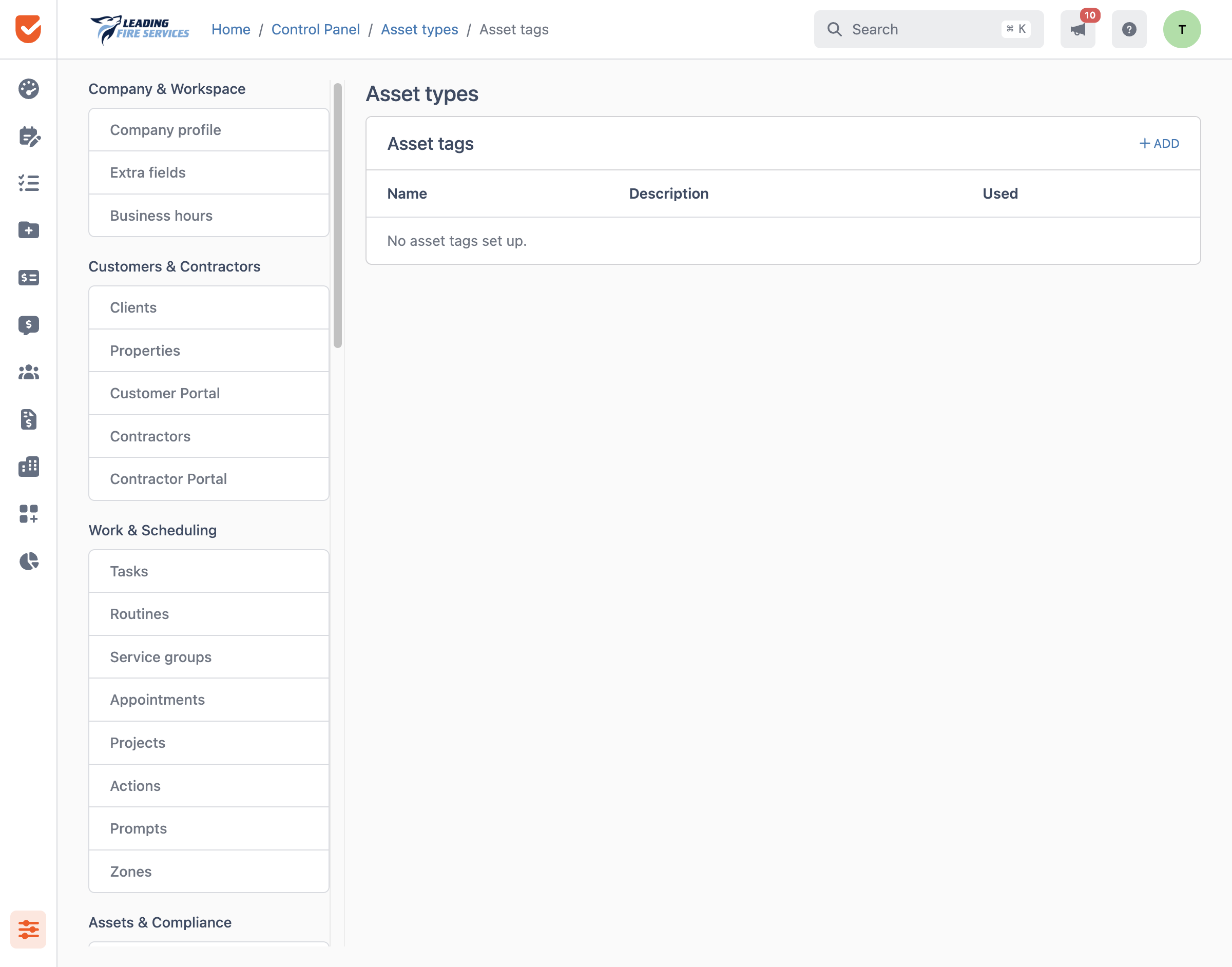 Asset Tags | Control Panel