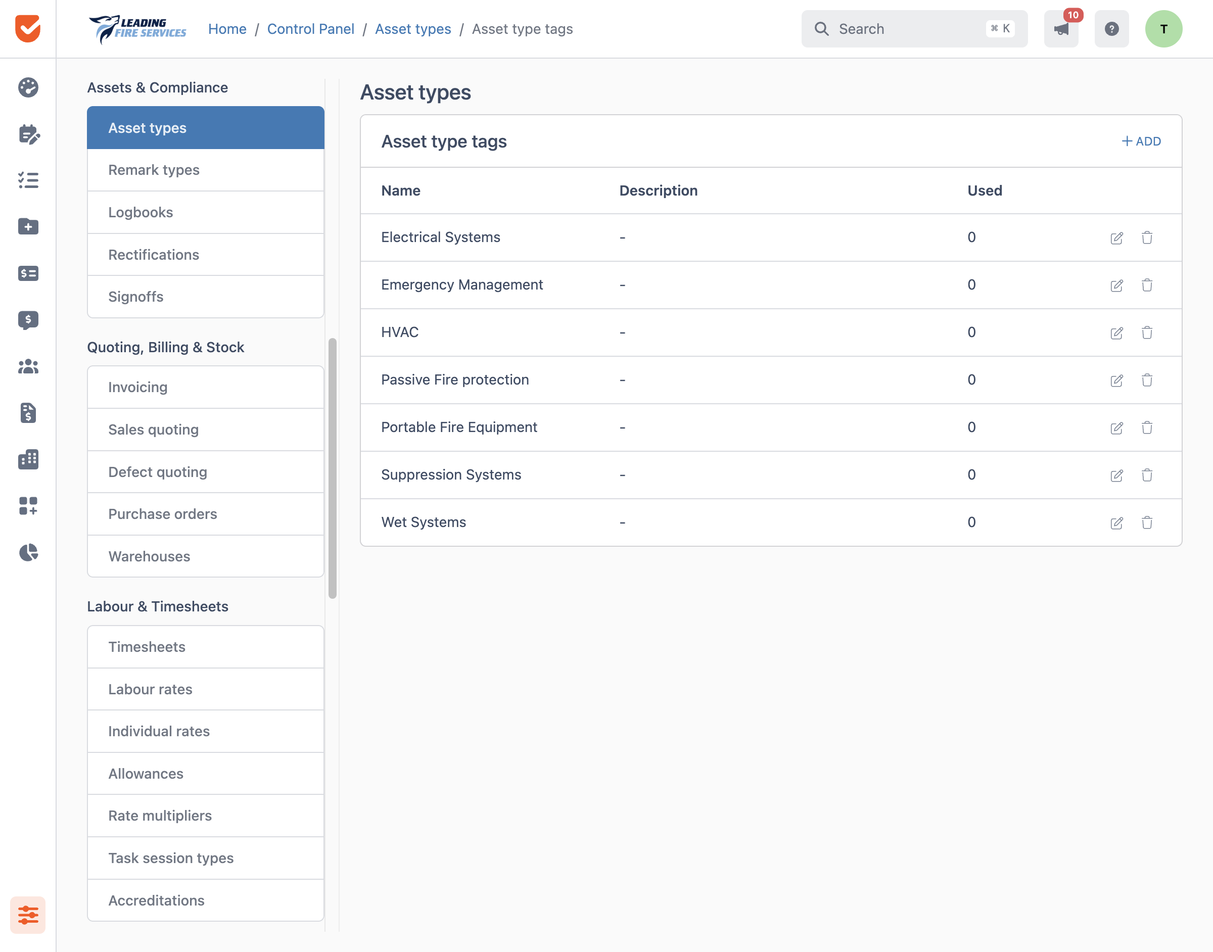 Asset Type Tags | Control Panel