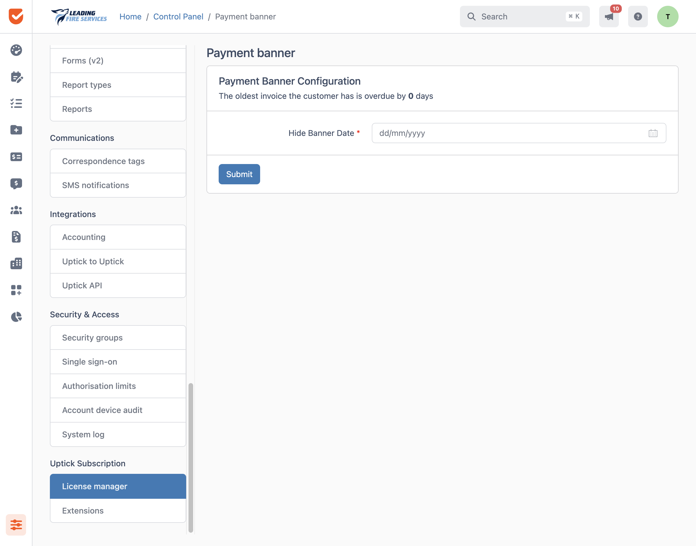 Payment banner | Control Panel