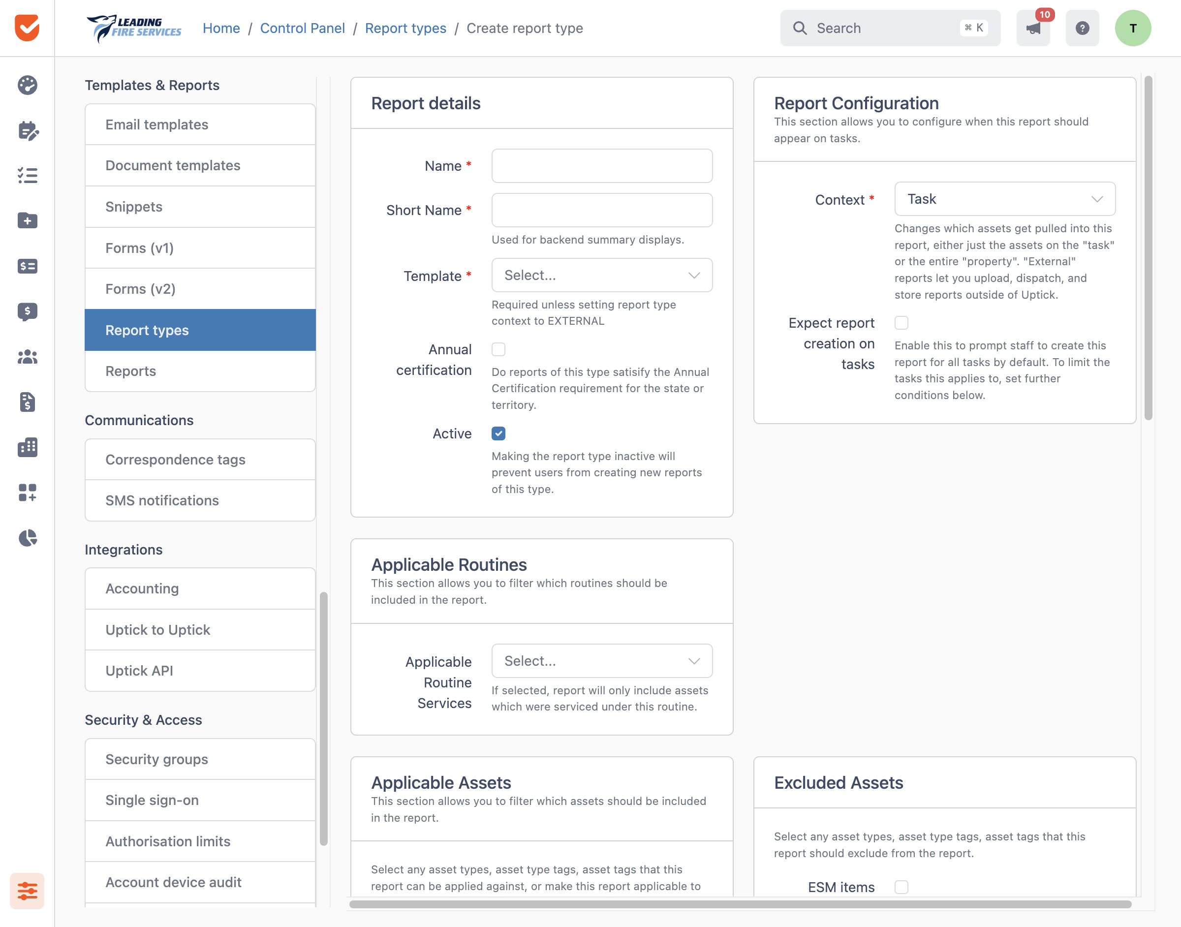 Report types | Control Panel